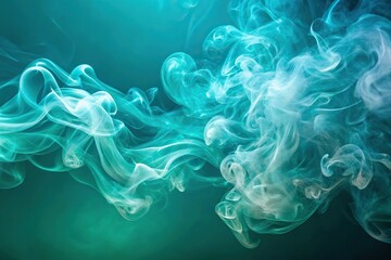 Wall Mural - High angle abstract smoke swirls in teal background