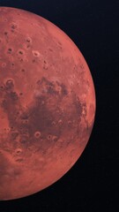 Wall Mural - abstract realistic beautiful planet mars on deep space background. animation. flight over the mars, 
