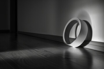 A close-up shot of a circular object in black and white