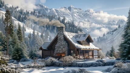 Canvas Print - Winter Cabin in the Mountains