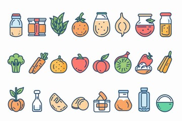 Wall Mural - A collection of colorful icons representing various fruits and vegetables