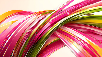Wall Mural - vibrant abstract swirl of colorful ribbons in pink, green, and yellow tones creating a dynamic visua