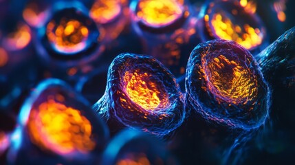 microscopic cells with vibrant glow