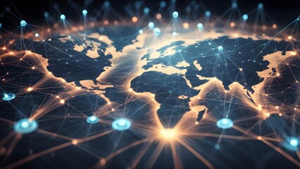 Abstract glowing network connecting the world.