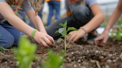 Wall Mural - Children Planting a Seedling