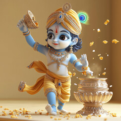 Sticker - little krishna breaking dahi handi