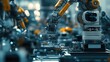 © savittree - Detailed view of robotic components in a smart factory setting, showcasing advanced tech in automated manufacturing.