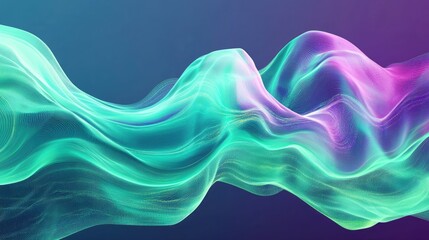 Dynamic lines and fluid shapes in green and violet, abstractly conveying data science analysis using Julia programming