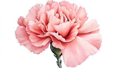 Wall Mural - Watercolor carnation, soft pink petals, isolated on white, detailed shading, minimalistic background., ready to bring joy to any space , cartoon drawing, water color style