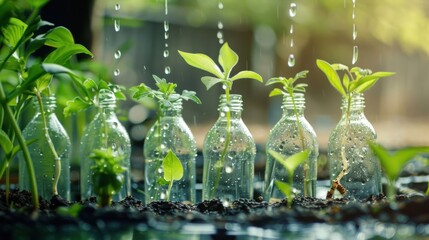 Canvas Print - Saplings Growing in Recycled Bottles