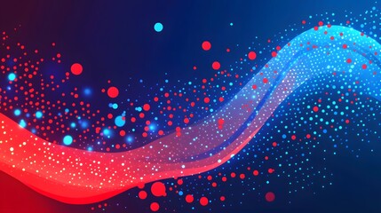 Wall Mural - A colorful wave with red and blue dots. The image has a vibrant and energetic mood. The dots are scattered throughout the wave, creating a sense of movement and dynamism. The colors of the dots