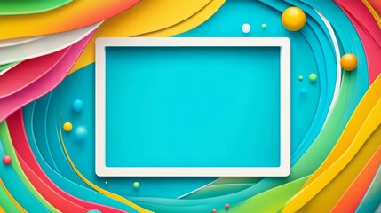 Colorful background with vibrant stripes and a square frame, a blue gradient background