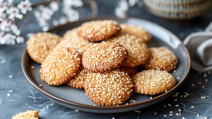 Wall Mural - Salty sesame cookies on the plate