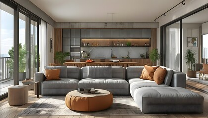 Wall Mural - Detailed 3D architectural visualization of a flat, showcasing precise design and layout with high-quality rendering and AI generative elements