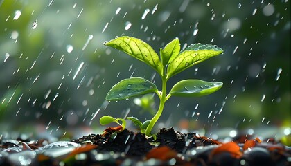 Wall Mural - Nurturing New Growth: Planting Seedlings in Gentle Spring Rain