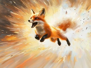 Canvas Print - Fox Jumping Through Burst of Light.