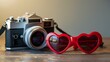 © Alexander - Silver colored point and shoot and heart shaped red sunglasses
