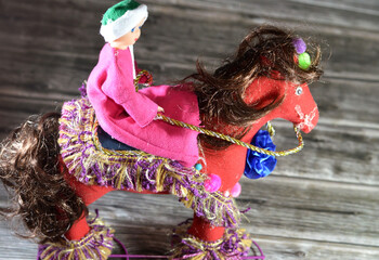 The iconic Decorated birthday Horse doll of the prophet's birthday celebration in Muslim countries, Arouset Or Hosan El-Moulid, as a celebration of the Birthday of the Islamic prophet in Arab world