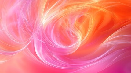 Wall Mural - A colorful, abstract painting with a pink and orange background. The painting is full of swirls and patterns, giving it a dynamic and energetic feel. The colors seem to be blending together. Overall