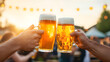 © atthameeni - Oktoberfest beer garden at sunset with people clinking