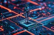 © Emma - Cyber guardian AI avatar standing on a circuit board, futuristic, neon, glowing nodes, virtual defense system, digital art