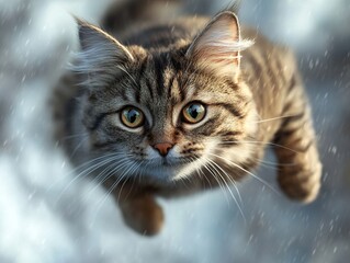 Sticker - Close Up Portrait of a Tabby Cat in the Snow