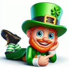 Cartoon Lying cartoon leprechaun Pro Mascot character, 3d Generative aI