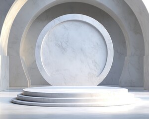 Wall Mural - Minimalist Marble Podium with Circular Archway Background