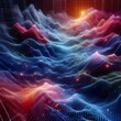 © lixell - A colorful wave of light with stars in the background, high-speed movement for banners or posters