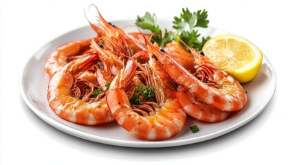 Sticker - Grilled shrimps on plate on transparent background