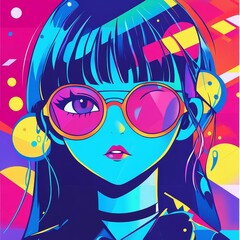 Geometric shapes in anime cartoon cool tone e-commerce images.  The geometric designs are eye-catching.  The anime style brings a sense of fun and creativity.It's a combination of art and commerce.