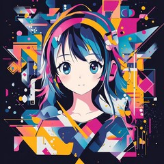 Geometric shapes in anime cartoon cool tone e-commerce images.  The geometric designs are eye-catching.  The anime style brings a sense of fun and creativity.It's a combination of art and commerce.