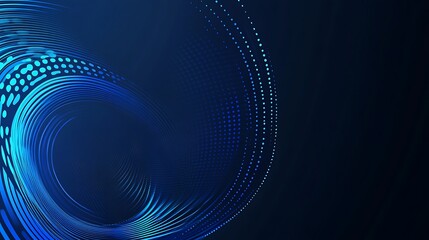 Poster - Abstract blue and black swirling lines and dots on a dark background.