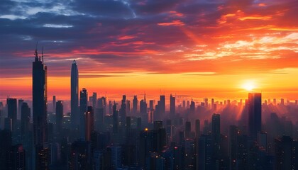 Wall Mural - Vibrant Cityscape at Sunrise Signifying New Opportunities and Bright Beginnings