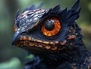 Sticker - Close-Up Portrait of a Black Owl with Striking Orange Eyes