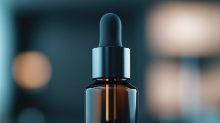 Wall Mural - Minimalist serum bottle with a matte black dropper, close-up with blurred background for elegance. No logo. No people.