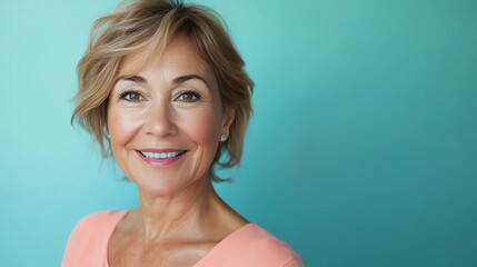 Canvas Print - A woman with short blonde hair smiles at the camera.