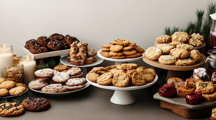 A variety of delicious cookies displayed on elegant serving platters.