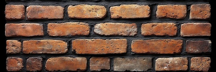 Aufkleber - A close-up view of a brick wall, showcasing the intricate details of the bricks and the dark grout that separates them.