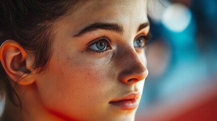 Canvas Print - Close up of a woman's face with freckles.