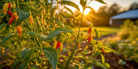 Canvas Print - Close up of Peppers in the Garden