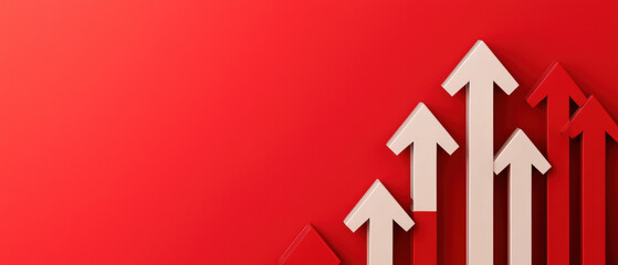 A red background with white arrows pointing upwards