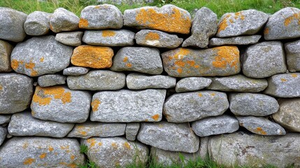 Aufkleber - A stone wall with lichen-covered stones, showcasing the natural beauty of weathered rock and the quiet resilience of nature