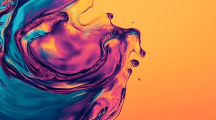 Wall Mural - Abstract liquid art featuring vivid swirls of pink, blue, and purple against a vibrant orange background.