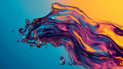 Wall Mural - Abstract liquid art featuring vivid swirls of pink, blue, and purple against a vibrant orange background.