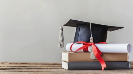 Wall Mural - Graduation Cap and Diploma on Books