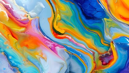 Wall Mural - Vibrant Liquid Marbling Abstract Art with Fluid Painting Techniques