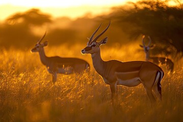 Wild african animals, antelope, evening ,generative ai