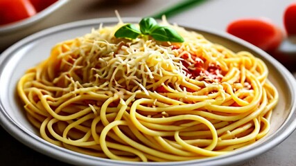 Canvas Print -  Deliciously cheesy spaghetti ready to be savored