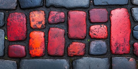 Poster - A contrasting pattern of red and grey cobblestones, a testament to the enduring beauty of traditional construction.